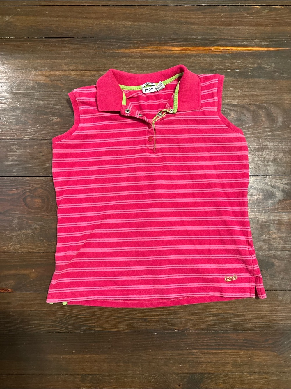 IZOD Girls' Pink Striped Sleeveless Polo Top